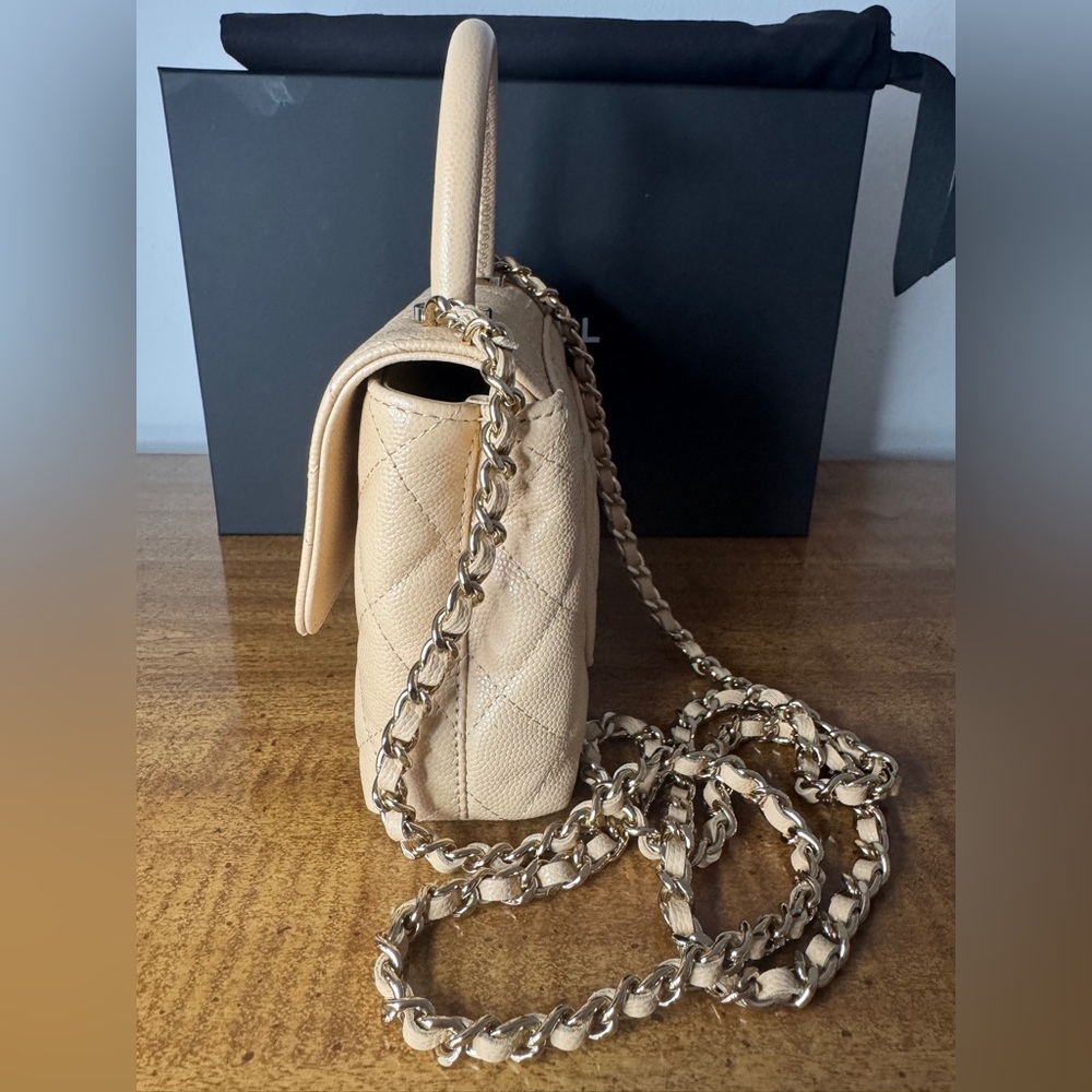 Chanel Beige Caviar Leather Micro Coco Handbag - Picture 9 of 15